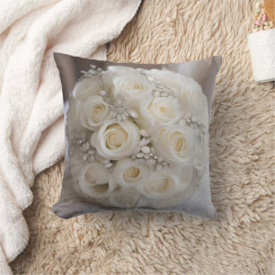White Wedding Rose Topiary Ball With Sparkle,  Cushion