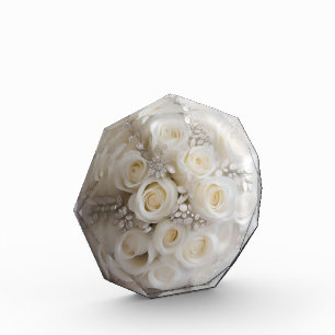 White Wedding Rose Topiary Ball With Sparkle, Photo Block