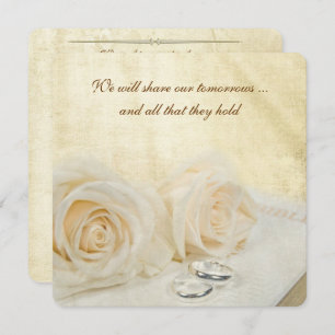 White Wedding Roses on Holy Bible Invitation