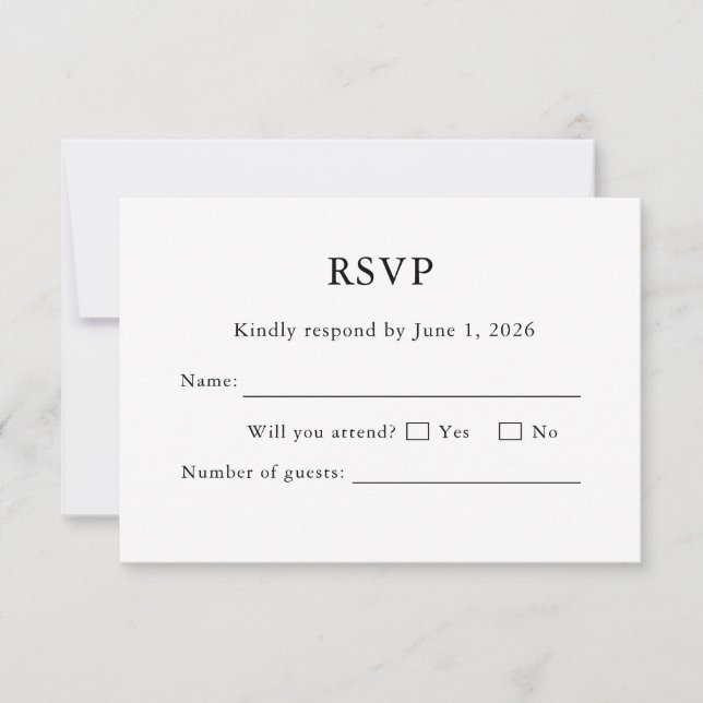 White Wedding RSVP Card Minimal Editable Elegant (Front)