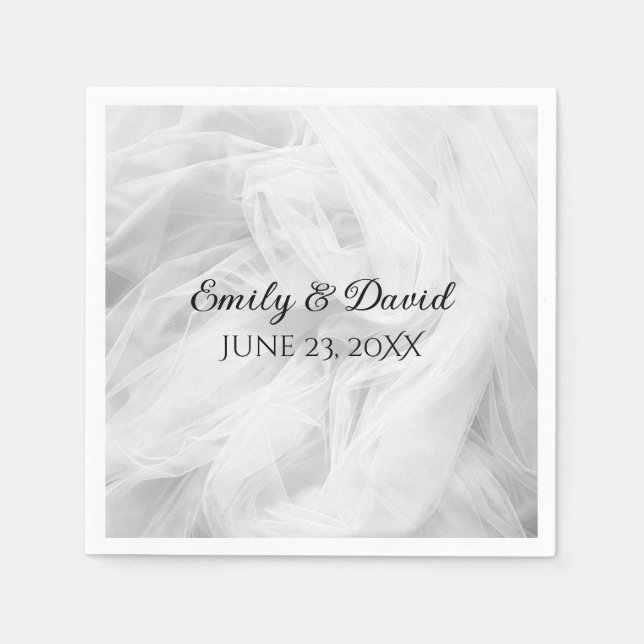 White Wedding Tulle with Names Napkin (Front)