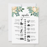 White wedding weekend timeline, guest agenda advice card<br><div class="desc">A white peony watercolor bouquet adorns this wedding timeline itinerary and welcome card. Using pictogram icons, let your guests know of your itinerary for the big day & ensure no one miss out on any of your agenda during the whole event. With a welcome message on the front these are...</div>