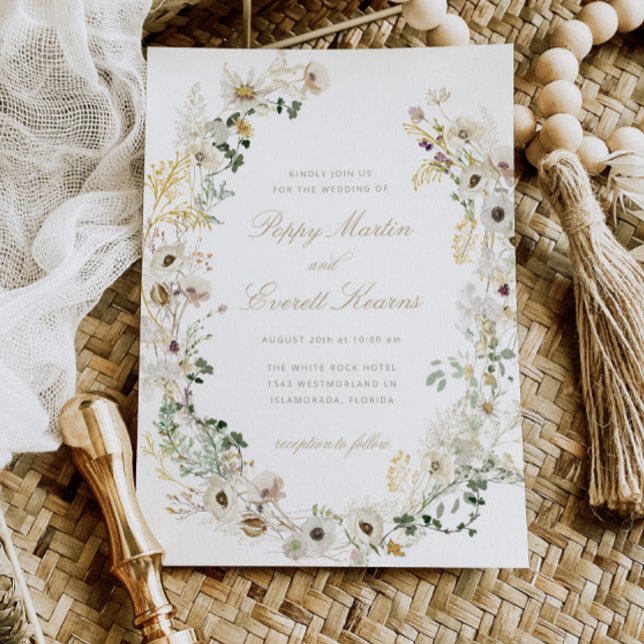 White Wedding Wildflower Boho Floral Invitation (Creator Uploaded)
