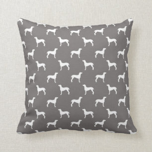 White Weimaraner Silhouettes On Grey Cushion