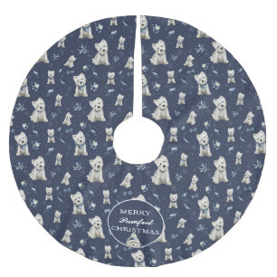 White Westie Christmas Brushed Polyester Tree Skirt