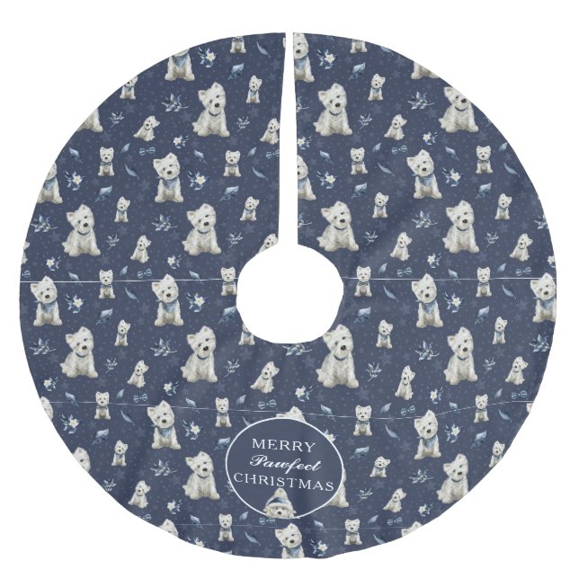 White Westie Christmas Brushed Polyester Tree Skirt (Front)