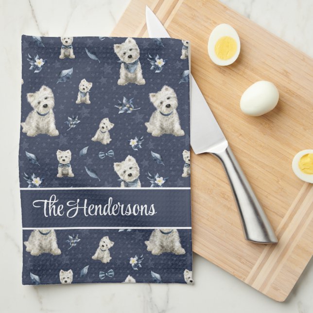 White Westie Christmas Tea Towel (Quarter Fold)
