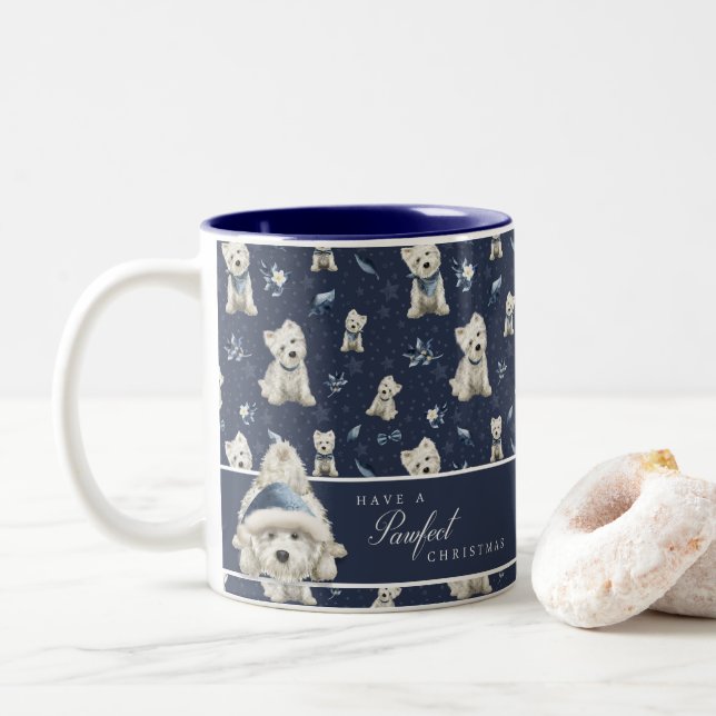 White Westie Christmas Two-Tone Coffee Mug (With Donut)
