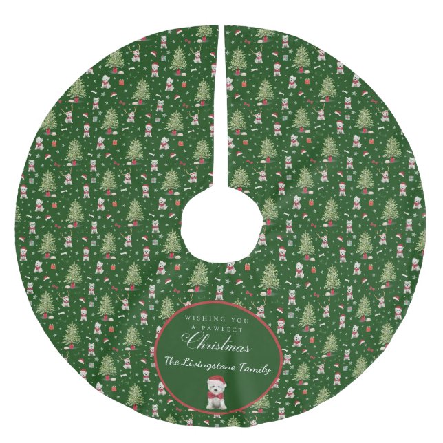 White Westie Christmas Whimsical Brushed Polyester Tree Skirt (Front)