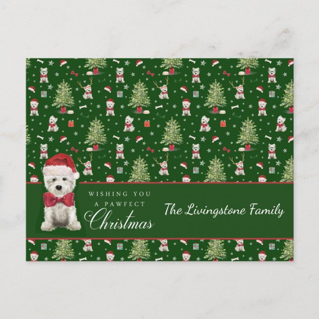 White Westie Christmas Whimsical Postcard (Front)