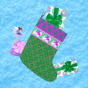 White Westie Terrier Pink Purple Green Christmas Large Christmas Stocking