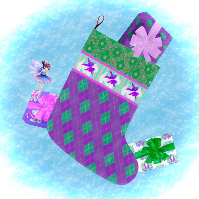  White Westie Terrier Pink Purple Green Christmas Large Christmas Stocking (Creator Uploaded)