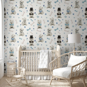 White Westie with Accessories Whimsical Wallpaper