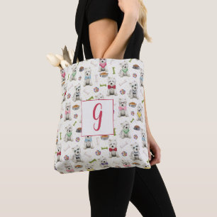 White Westies with Accessories Monogram Tote Bag