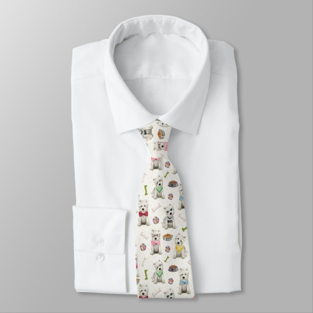 White Westies with Accessories Whimsical Tie (Tied)