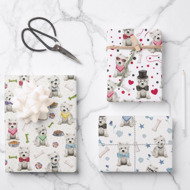 White Westies With Accessories Wrapping Paper Sheet (Front)