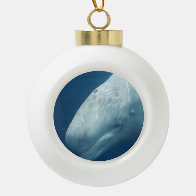 White Whale Ceramic Ball Christmas Ornament (Front)