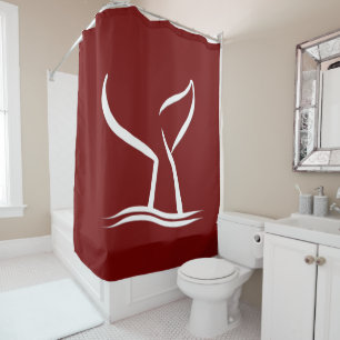 White Whale Tail Burgundy Shower Curtain