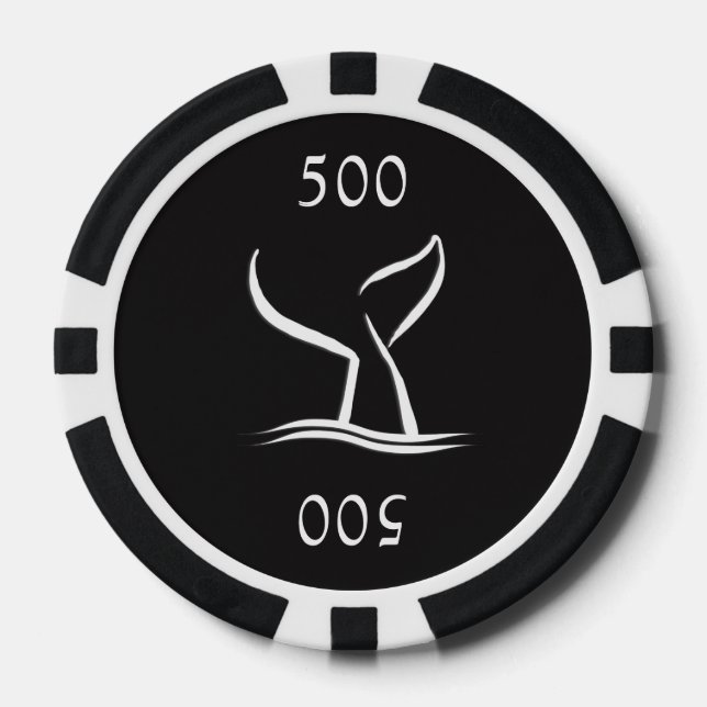 White Whale Tail on Black Poker Chips (Front)