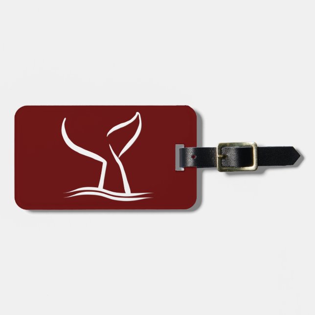 White Whale Tail on Dark Red Luggage Tag (Front Horizontal)