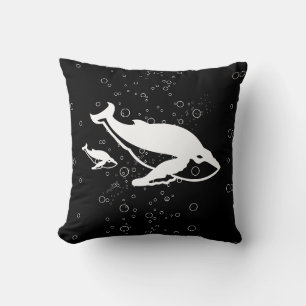 white whales and buble on black pillow