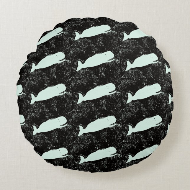 white whales on black throw pillow (Front)