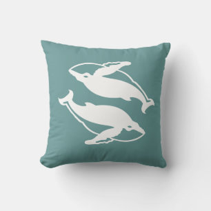 white whales on grey blue pillow