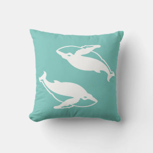 white whales  on teal blue pillow
