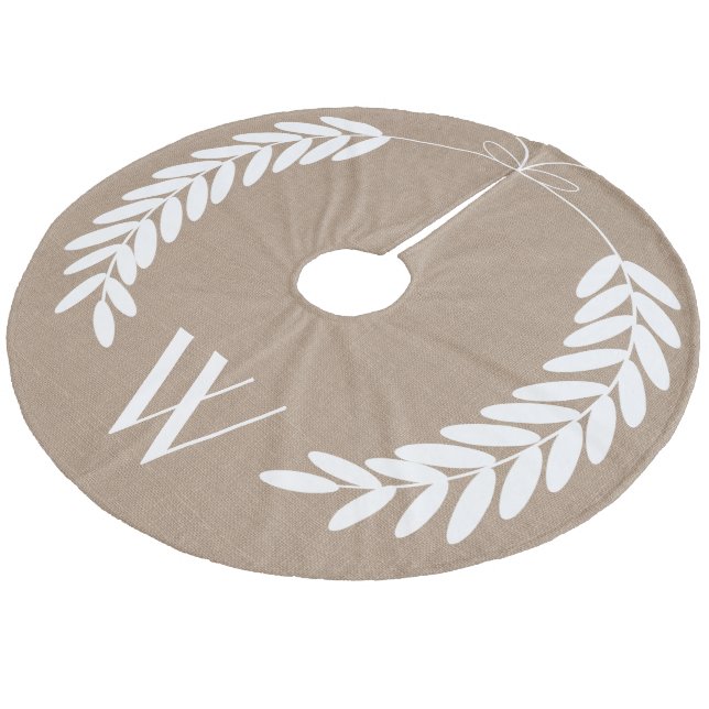 White Wheat Laurels Burlap Fleece Tree Skirt (Angled)