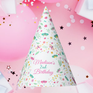 White Whimsical Garden Butterfly Girls Birthday Party Hat