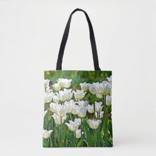 White Whimsical Tulips Flower Art Tote Bag
