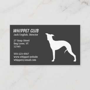 White Whippet Dog Silhouette   Pet Services Grey Business Card