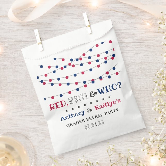 White & Who? 4th Of July Gender Reveal Party Favour Bags (Clipped)