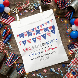 White & Who? 4th Of July Gender Reveal Party Favour Bags