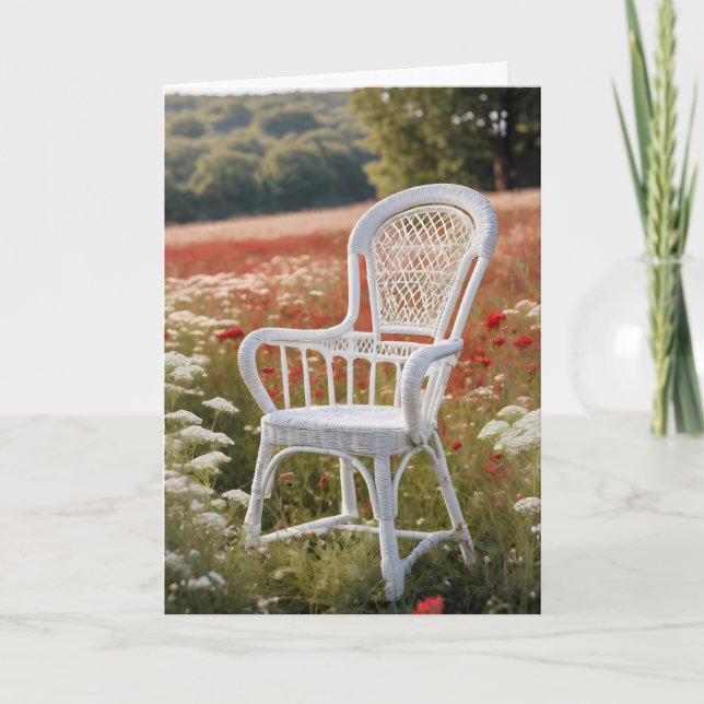 White Wicker Chair In Meadow for Birthday Card (Front)