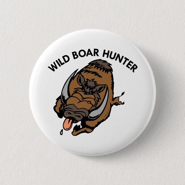 White Wild Boar Hunter 6 Cm Round Badge (Front)