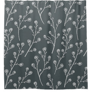 White Wild flower pattern  Shower Curtain