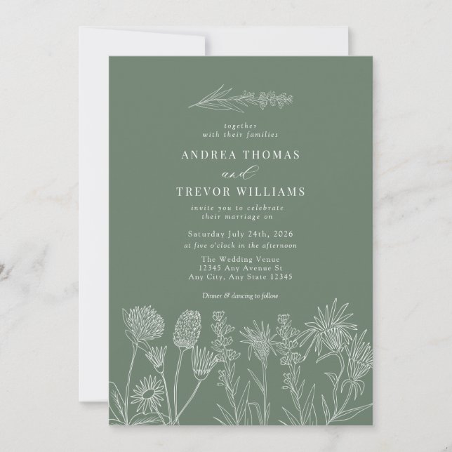 White Wild Flowers | Boho Chic Wedding Invitation (Front)