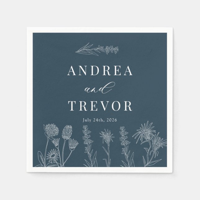 White Wild Flowers | Boho Chic Wedding Napkin (Front)