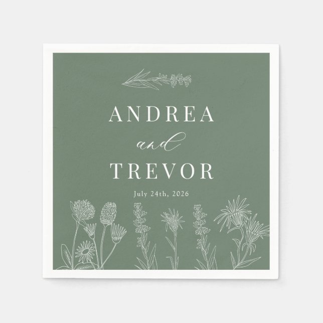 White Wild Flowers | Boho Chic Wedding Napkin (Front)