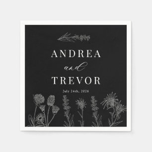 White Wild Flowers Boho Chic Wedding Napkin