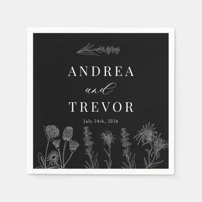 White Wild Flowers | Boho Chic Wedding Napkin (Front)