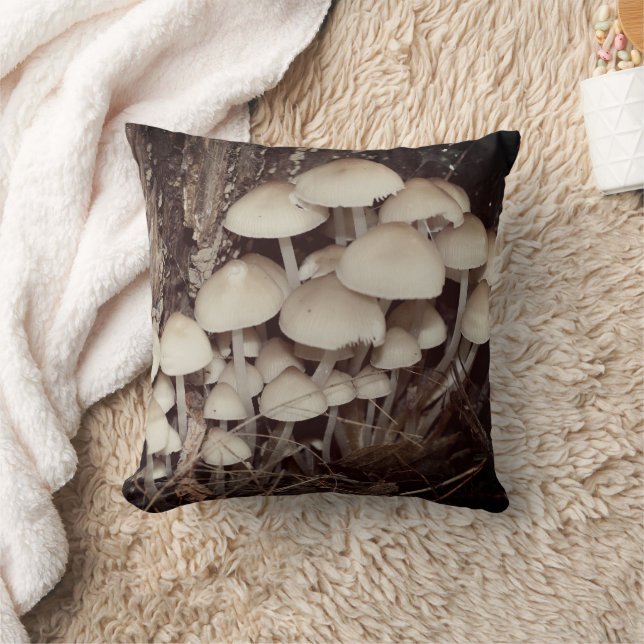 White Wild Mushroom Cluster  Cushion (Blanket)