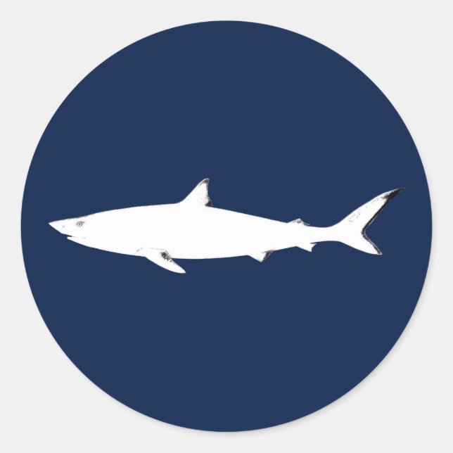 white wild shark classic round sticker (Front)
