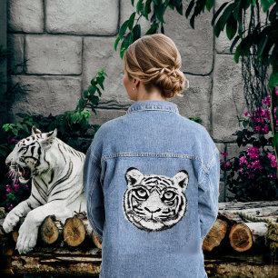 White Wild Tiger  Denim Jacket