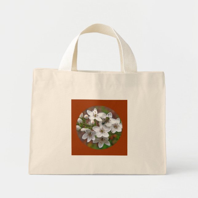 White Wildflower & Bee Fly Mini Tote Bag (Front)