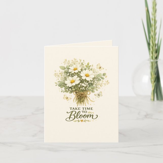 White Wildflower Bouquet Botanical note card (Front)