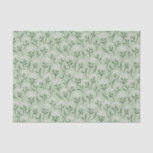 White Wildflower Clusters Sage Green Botanical Tissue Paper