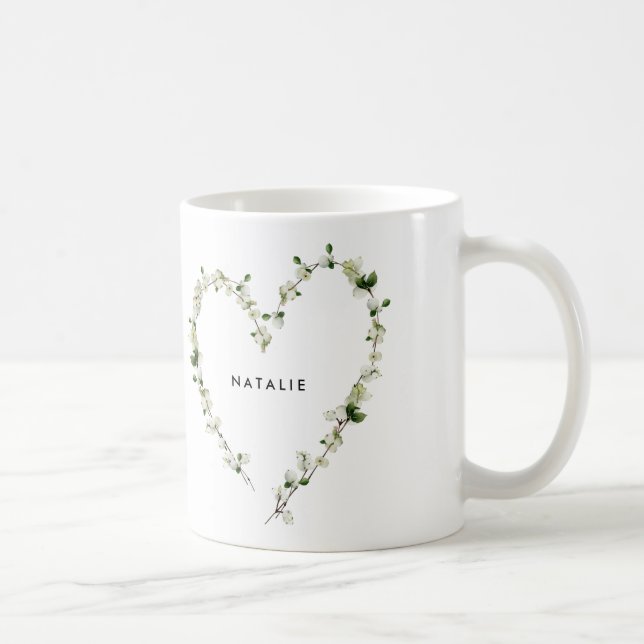 White wildflower heart multi photo simple elegant coffee mug (Right)
