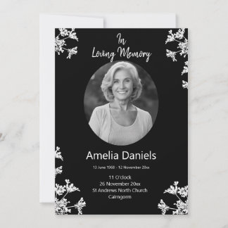White wildflower In loving Memory Funeral Card